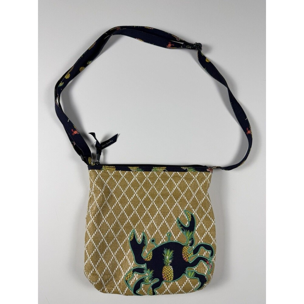 Vera Bradley Pineapple Crab Crossbody Bag Straw Woven Tropical Beach Purse Zip